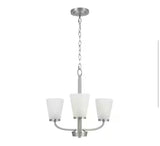Helena 19 in 3-Light Brushed Nickel Hanging Chandelier with Frosted Glass Shades for Dining Room