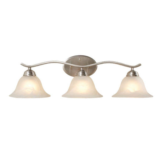Andenne 26.3 in. 3-Light Transitional Brushed Nickel Bathroom Vanity Light Fixture with Marbleized Glass Shades