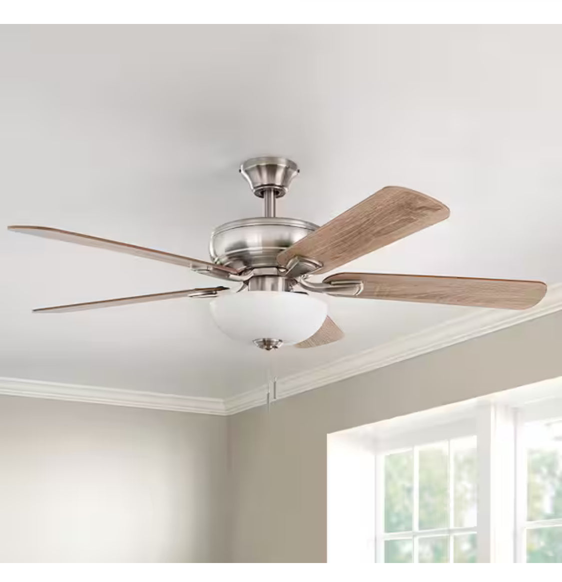 Rothley II 52 in. Indoor LED Brushed Nickel Ceiling Fan with Light Kit, Downrod, Reversible Motor and Reversible Blades