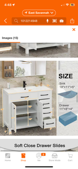 36 in. W x 19 in. D x 34 in. H 1-Sink Freestanding Bath Vanity in White Without Top