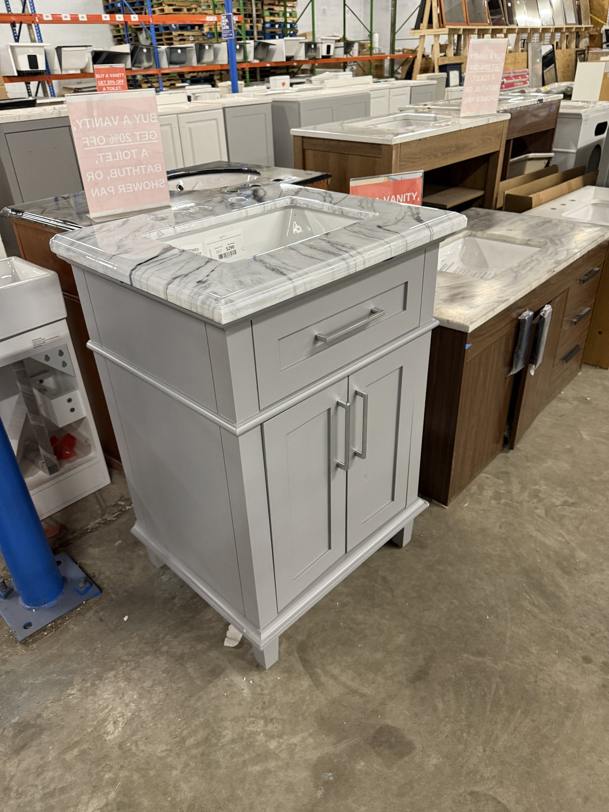 Sonoma 24 in. W x 20 in. D x 34 in. H Bath Vanity in Pebble Gray with Epoxied White Carrara Marble Top