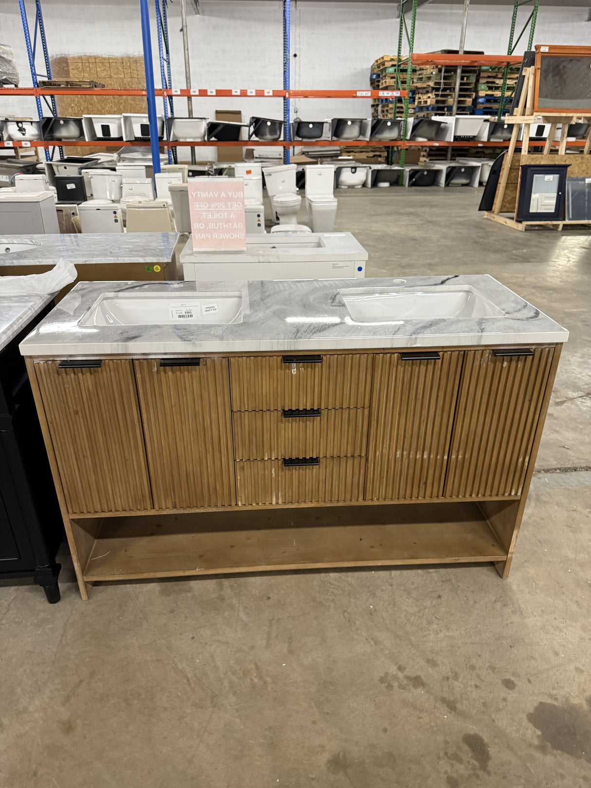 San Diego 55 in W x 22 in D x 34.5 H Double Bath Vanity in Weathered Fir with Epoxied Top in White with White Basin