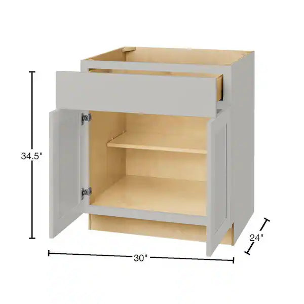 Avondale Shaker Dove Gray Quick Assemble Plywood 30 in Base Cabinet (30 in W x 24 in D x 34.5 in H)