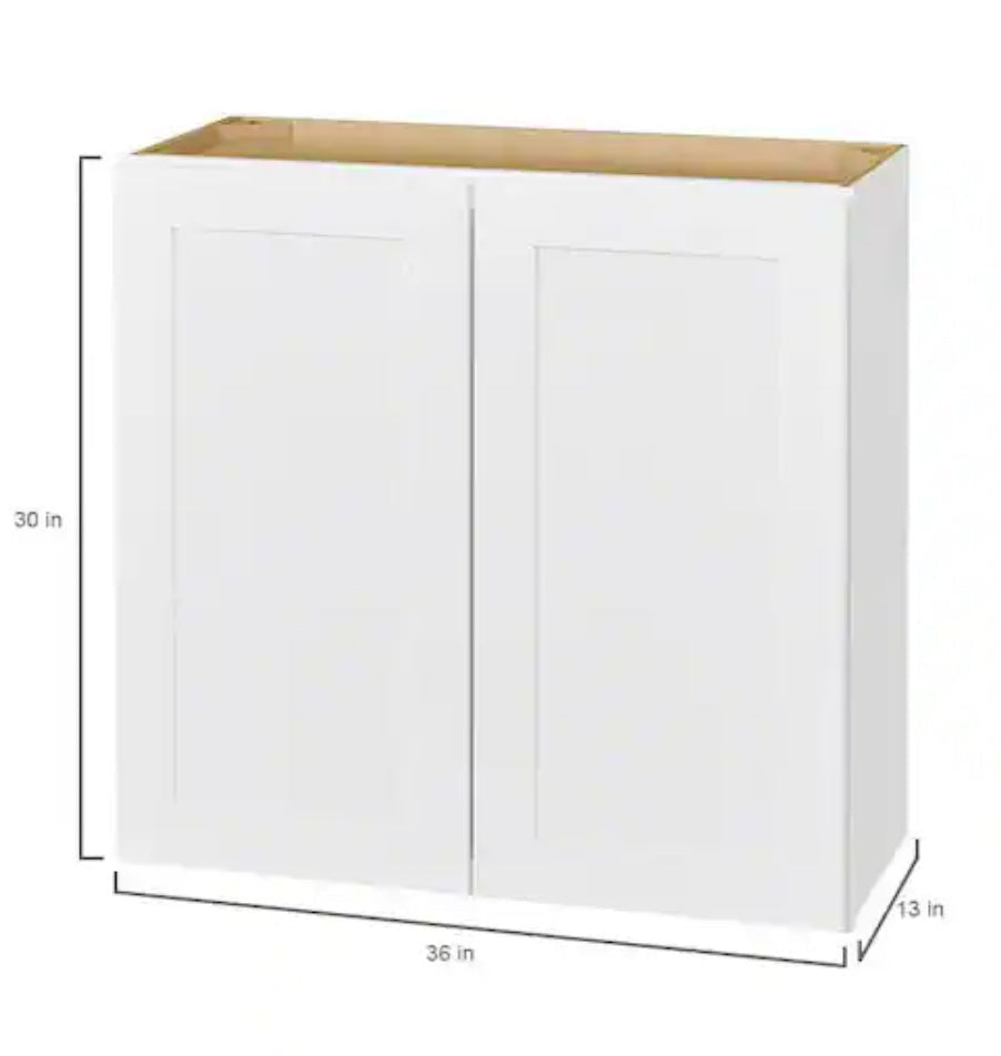 Avondale Shaker Alpine White Quick Assemble Plywood 36 in Wall Kitchen Cabinet (36 in W x 30 in H x 12 in D)