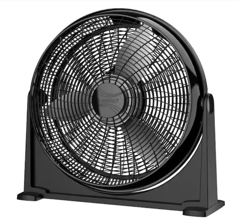 20 in. 3 Speeds Floor Fan in Black with 90 Degrees Tilt Adjustment, Built-In Carry Handle, Wall Mountable