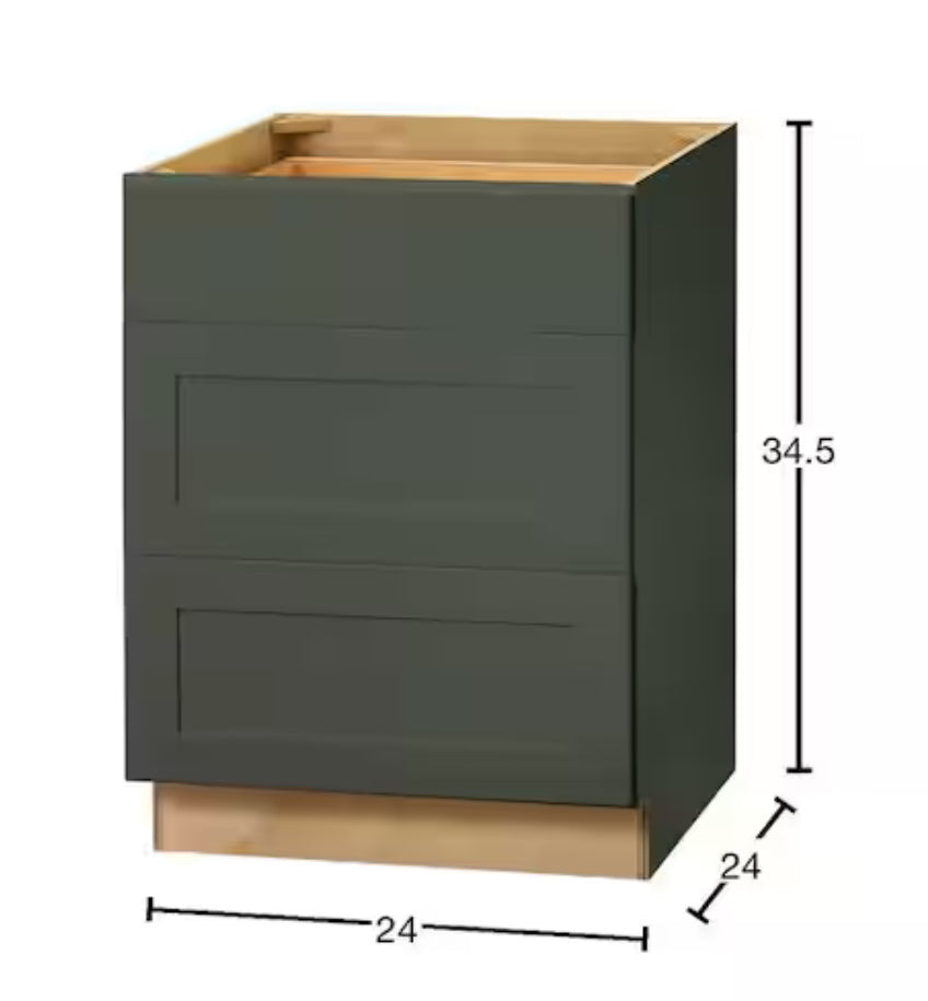 Avondale 24 in. W x 24 in. D x 34.5 in. H Ready to Assemble Plywood Shaker Drawer Base Kitchen Cabinet in Fern Green