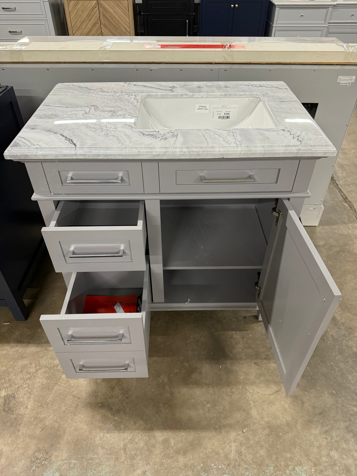 Sonoma 36 in. W x 22 in. D x 34 in. H Bath Vanity in Pebble Gray with Epoxied White Carrara Marble Top
