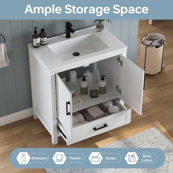 Vivi 31 in.W Single Sink White Freestanding Bath Vanity with White Engineered Solid Surface Top Unassembled