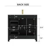Raven 37 in. Single Sink Black Bath Vanity with White Engineered Solid Surface Top and 4 Drawers (Unassembled)