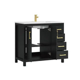 Raven 37 in. Single Sink Black Bath Vanity with White Engineered Solid Surface Top and 4 Drawers (Unassembled)