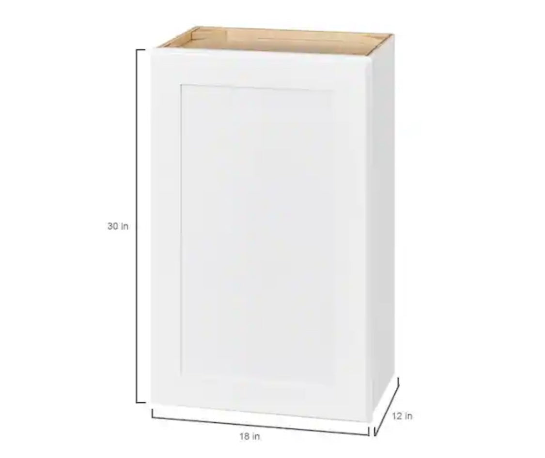 Avondale Shaker Alpine White Quick Assemble Plywood 18 in Wall Kitchen Cabinet (18 in W x 30 in H x 12 in D)