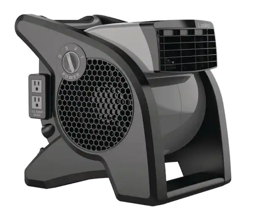 11.2 in. 3 Speeds Blower Fan in Gray with Carry Handle, Circuit Breaker, Power Outlets, High Velocity Utility Pivoting