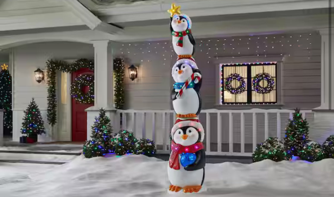 8 ft. Giant -Sized LED Stacked Penguins Holiday Yard Decoration