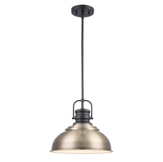 Shelston 13 in. 1-Light Antique Gold and Black Farmhouse Pendant Light Fixture with Metal Shade