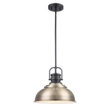 Shelston 13 in. 1-Light Antique Gold and Black Farmhouse Pendant Light Fixture with Metal Shade