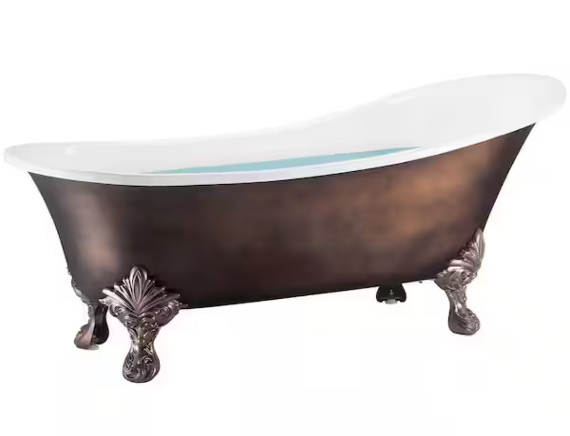60 in. Acrylic Double Slipper Clawfoot Non-Whirlpool Bathtub in Matte Antique Brass