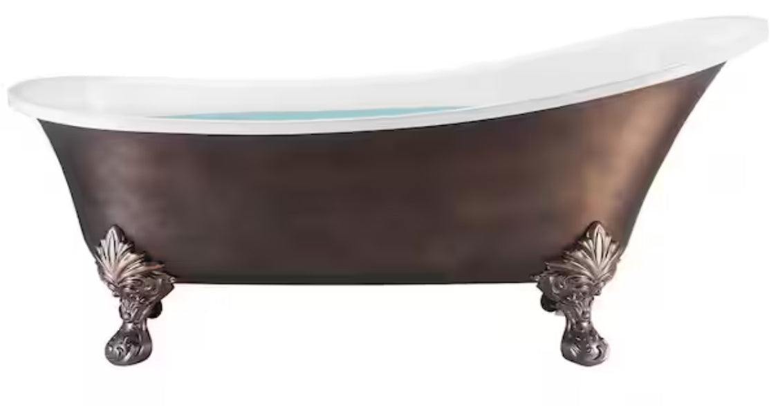 60 in. Acrylic Double Slipper Clawfoot Non-Whirlpool Bathtub in Matte Antique Brass