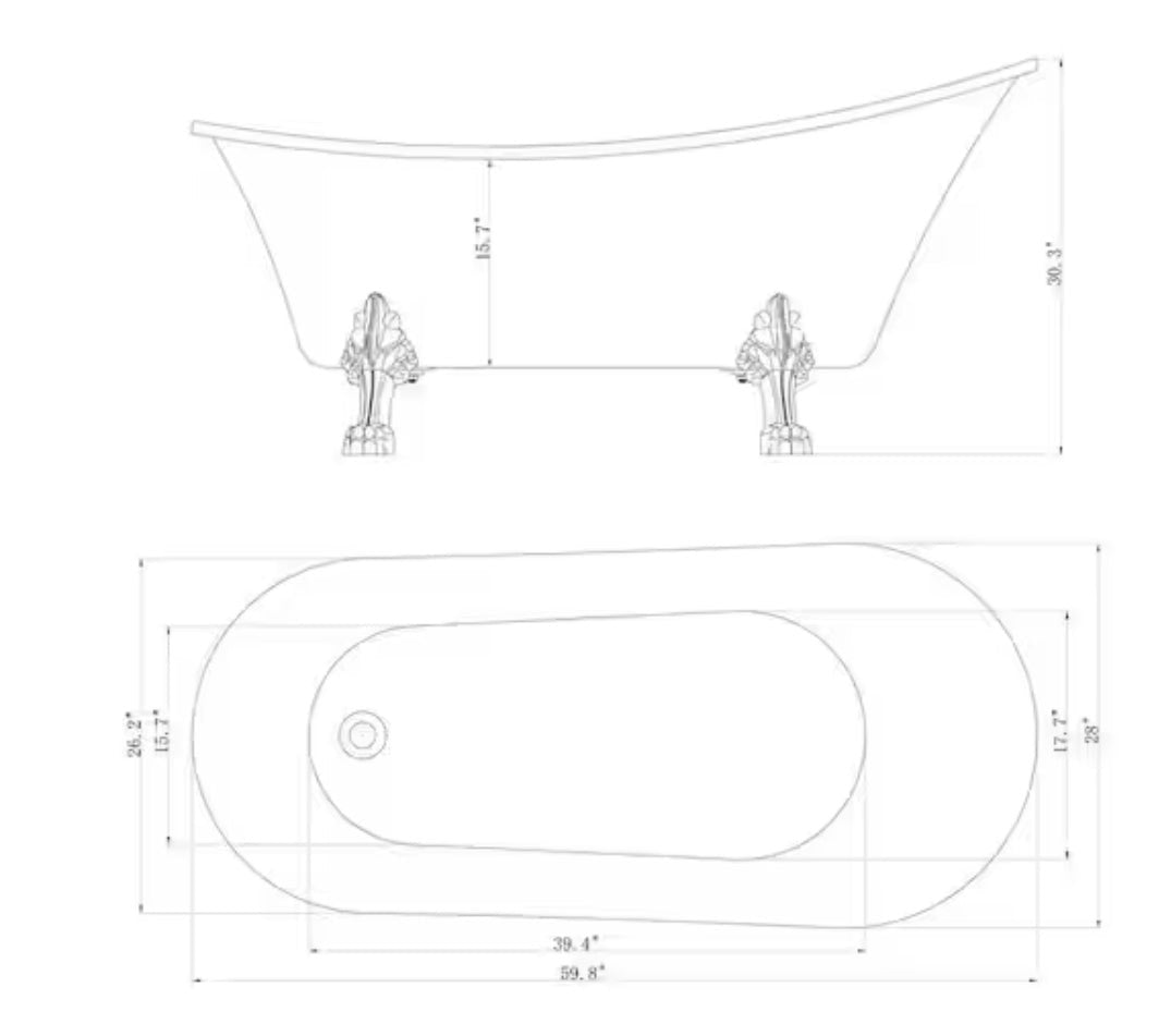60 in. Acrylic Double Slipper Clawfoot Non-Whirlpool Bathtub in Matte Antique Brass
