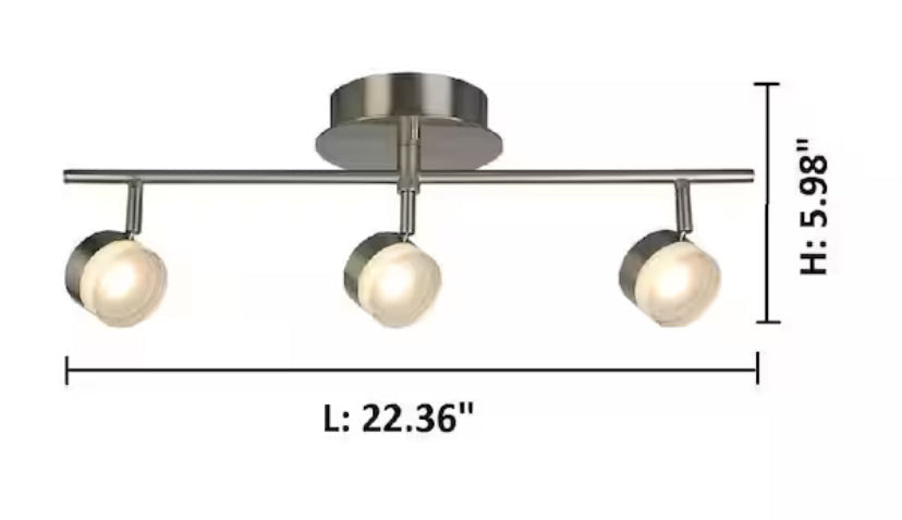 22.4 in. W x 5.8 in. H 3-Light Brushed Nickel Semi-Flushmount LED Fixed Track Lighting Kit with Glass Adjustable Shades