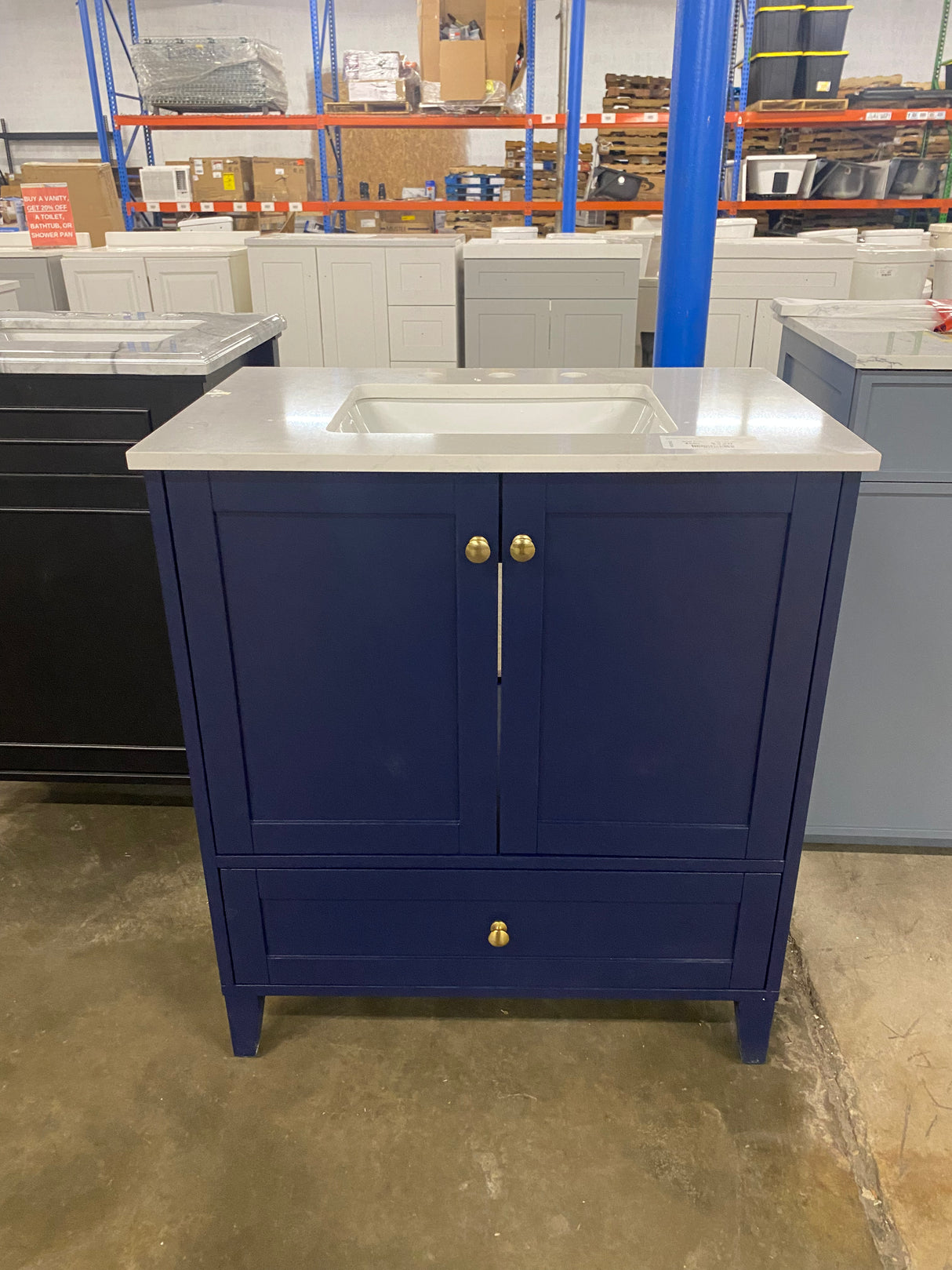 Timeless Home 30 in. W x 19 in. D x 34 in. H Single Bathroom Vanity in Blue with Calacatta Engineered Stone