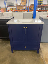 Timeless Home 30 in. W x 19 in. D x 34 in. H Single Bathroom Vanity in Blue with Calacatta Engineered Stone