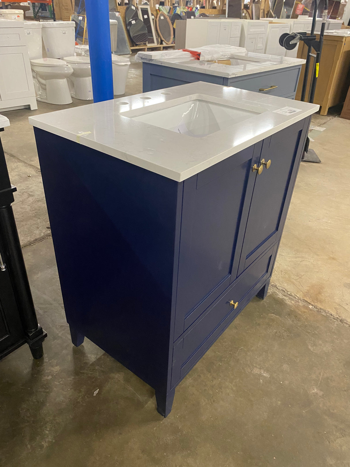 Timeless Home 30 in. W x 19 in. D x 34 in. H Single Bathroom Vanity in Blue with Calacatta Engineered Stone