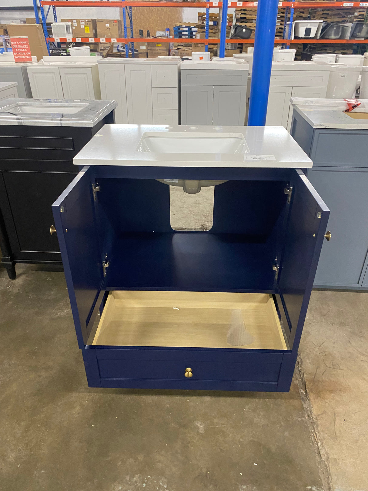Timeless Home 30 in. W x 19 in. D x 34 in. H Single Bathroom Vanity in Blue with Calacatta Engineered Stone