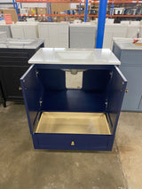 Timeless Home 30 in. W x 19 in. D x 34 in. H Single Bathroom Vanity in Blue with Calacatta Engineered Stone