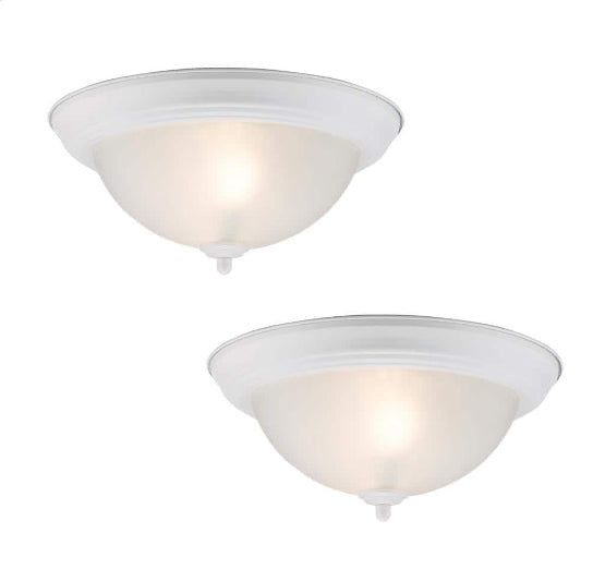 12.75 in 2-Light White Flush Mount Ceiling Light Fixture with Frosted Glass Shade (2-Pack)