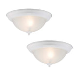 12.75 in 2-Light White Flush Mount Ceiling Light Fixture with Frosted Glass Shade (2-Pack)