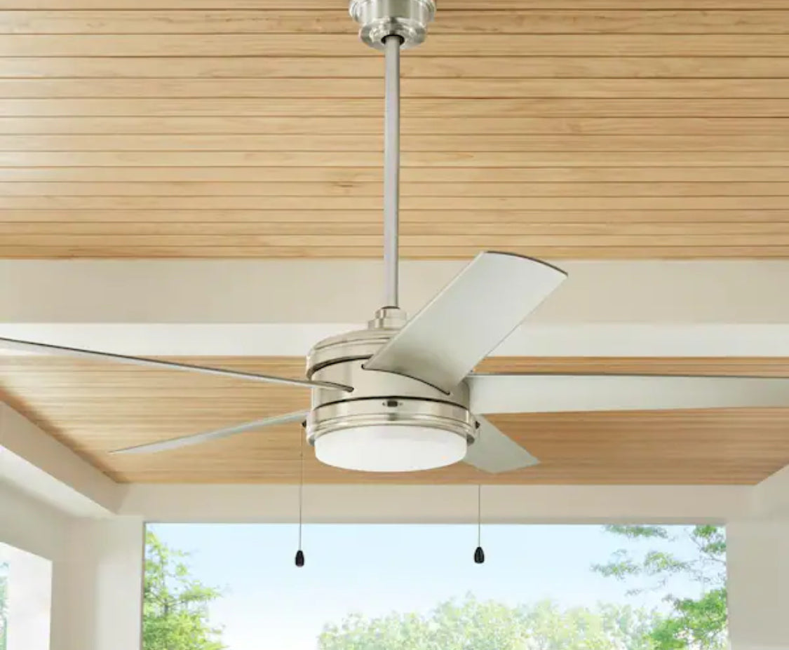 Portwood 60 in. Indoor/Outdoor Wet Rated Brushed Nickel Ceiling Fan with Integrated LED Included