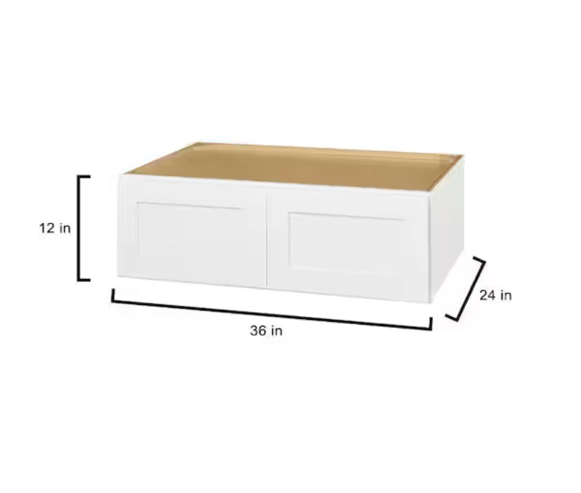 Avondale Shaker Alpine White Ready to Assemble Plywood 36 x 12in Wall Bridge Kitchen Cabinet(36 in W x 12 in H x 24in D)