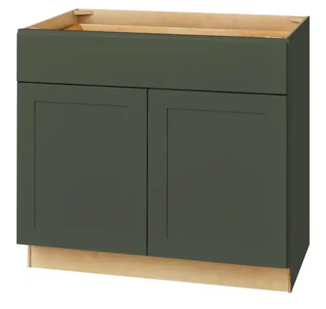Avondale 36 in. W x 24 in. D x 34.5 in. H Ready to Assemble Plywood Shaker Base Kitchen Cabinet in Fern Green