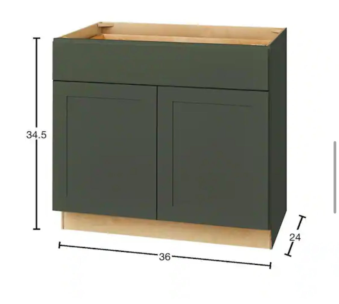 Avondale 36 in. W x 24 in. D x 34.5 in. H Ready to Assemble Plywood Shaker Base Kitchen Cabinet in Fern Green