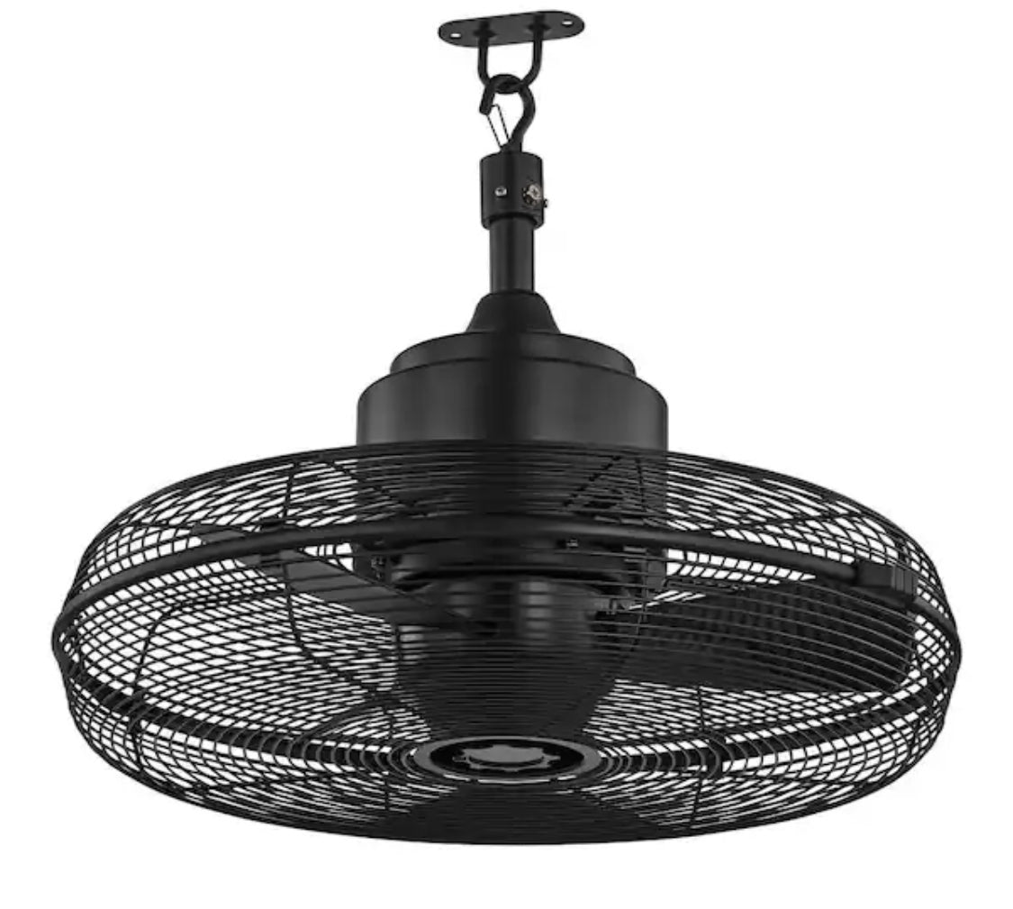 Conyer 20 in. Indoor/Wet Outdoor 3-Speed Anywhere Fan Matte Black with Convenient Hanging Hook