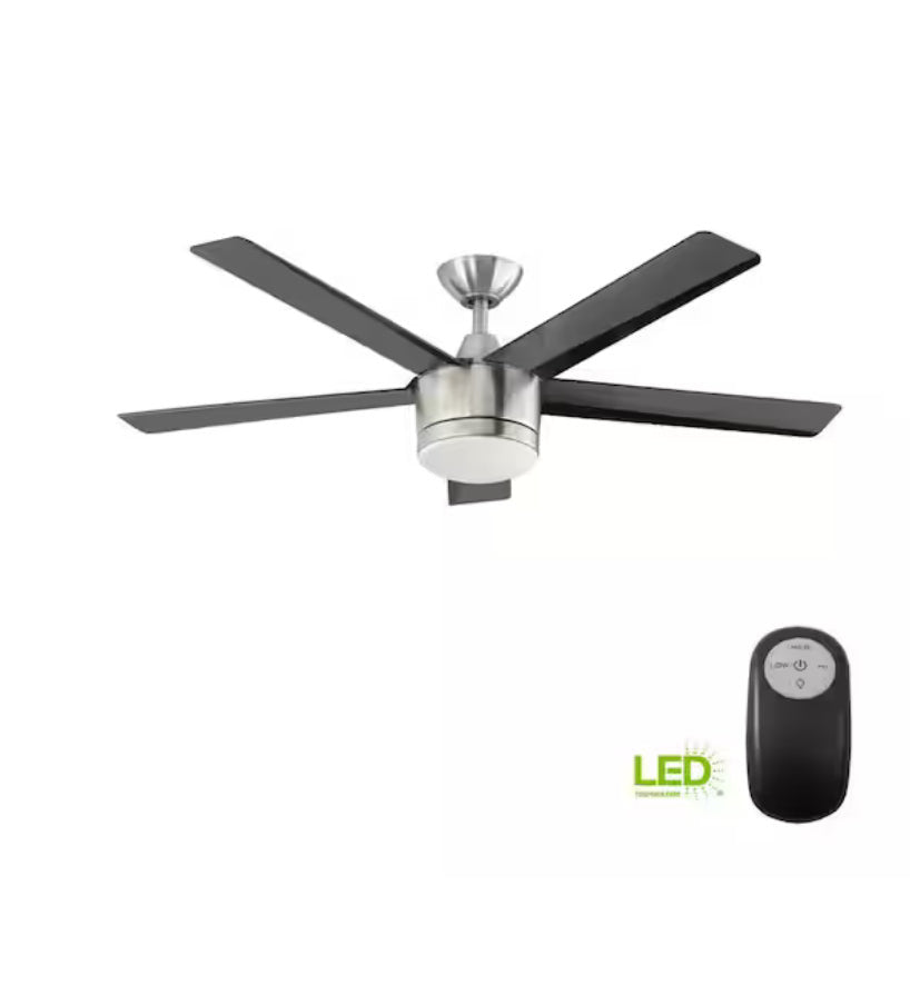 Merwry 52 in. Integrated LED Indoor Brushed Nickel Ceiling Fan with Light Kit and Remote Control