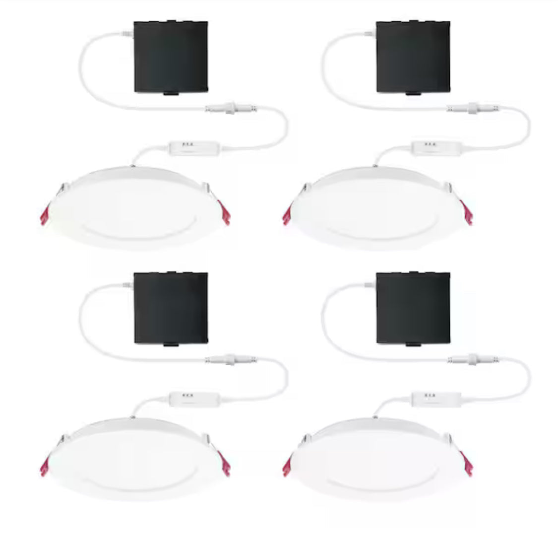6 in. Selectable CCT Regressed Canless Integrated LED Downlight with New Construction Smashplate (4-Pack)