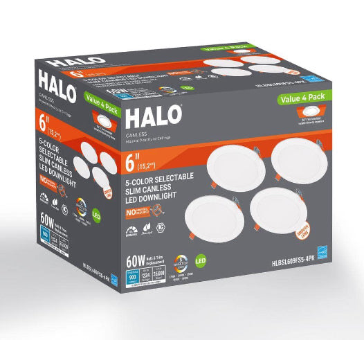 HLBSL6 6 in. Adjustable CCT Canless IC Rated Dimmable Indoor Integrated LED Recessed Light Kit (4-Pack)