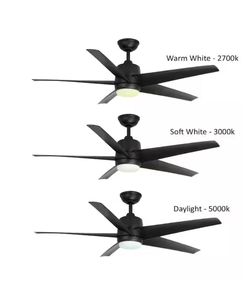 Mena 54 in. White Color Changing Integrated LED Indoor/Outdoor Matte Black Ceiling Fan with Light Kit and Remote Control