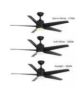 Mena 54 in. White Color Changing Integrated LED Indoor/Outdoor Matte Black Ceiling Fan with Light Kit and Remote Control