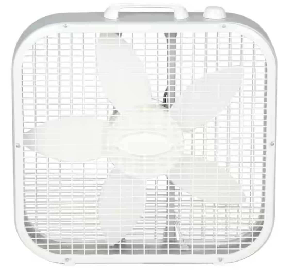 30 in. 3 Speeds Box Fan in White with Save-Smart Technology for Energy Efficiency, Carry Handle