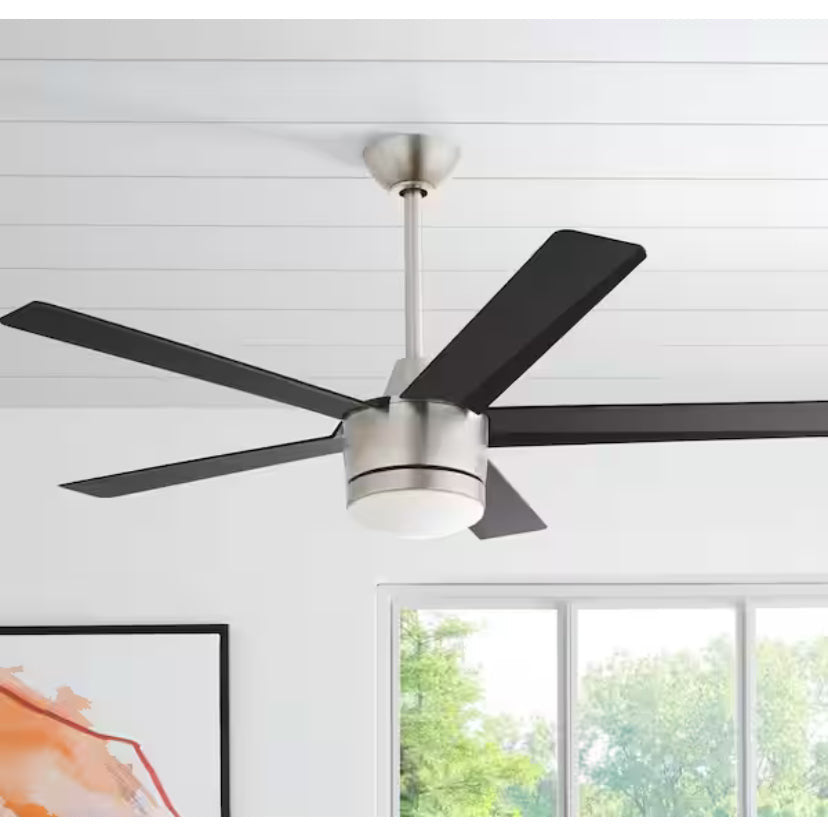 Merwry 52 in. Integrated LED Indoor Brushed Nickel Ceiling Fan with Light Kit and Remote Control