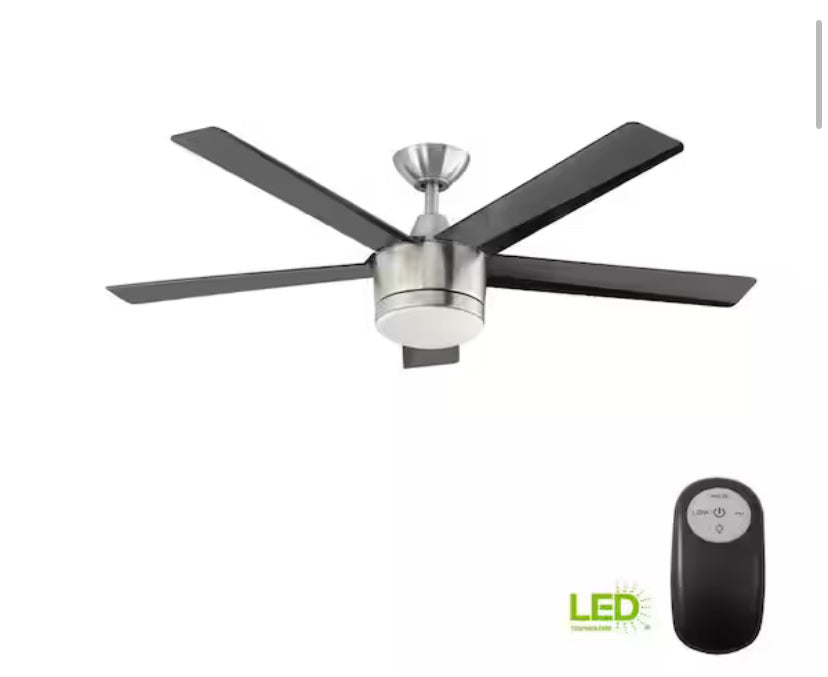 Merwry 52 in. Integrated LED Indoor Brushed Nickel Ceiling Fan with Light Kit and Remote Control