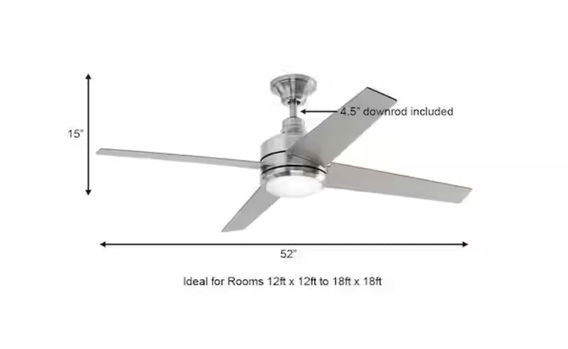 Mercer 52 in. LED Indoor Brushed Nickel Ceiling Fan with Light Kit and Remote Control