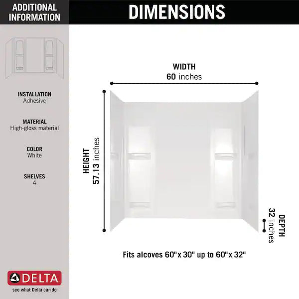 Pro-Series 60 in. W x 57 in. H Five Piece Glue Up Tub Surrounds in High Gloss White