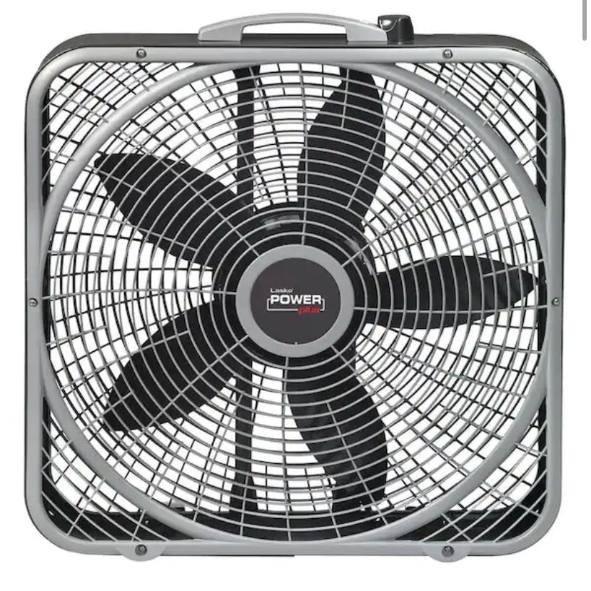 20 in. 3 Speeds Box Fan in Gray with Weather-Shield Design for Window Use, Energy Efficent, Carry Handle, Steel Body