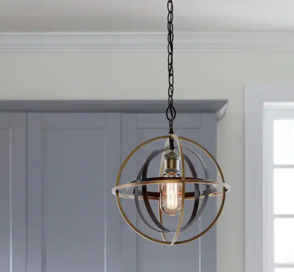 Barton Bay 1-Light Bronze and Champagne Pewter Orb Mini Pendant