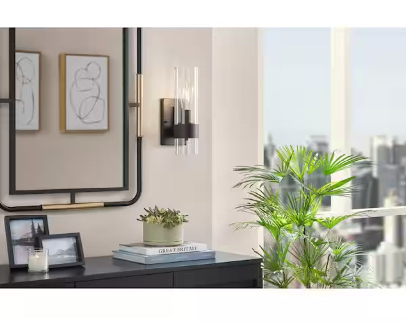 Denbeck 4.5 in. W Matte Black 1-Light Sconce Clear Glass