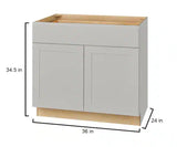 Avondale 36 in. W x 24 in. D x 34.5 in. H Ready to Assemble Plywood Shaker Base Kitchen Cabinet in Dove Gray