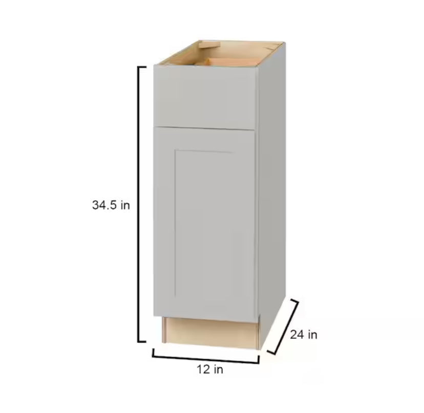 Avondale Shaker Dove Gray Quick Assemble Plywood 12 in Base Cabinet (12 in W x 24 in D x 34.5 in H)